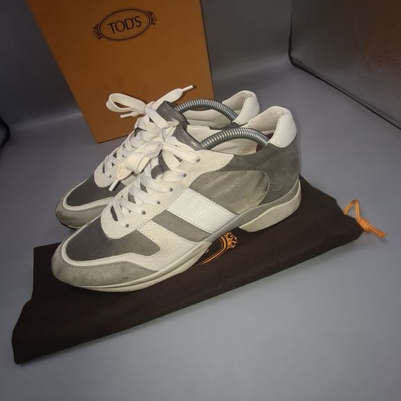 TOD'S 'Fondo Sportivo' Grey Trainers Size UK 3.5 EU 36.5 White Suede Lace-Up - Picture 8 of 12